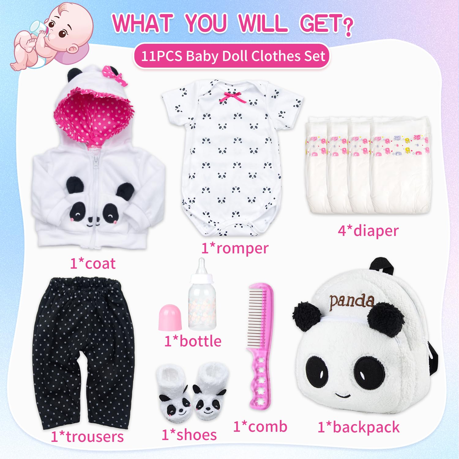 Pedolltree panda coat—stylish outer layer for all-season dress-ups.