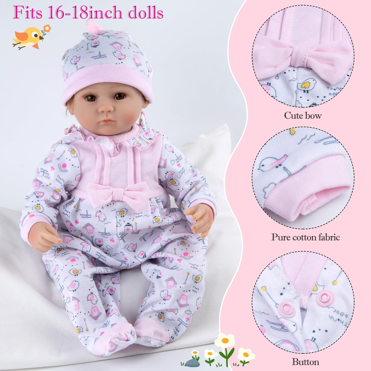 Pedolltree pink chick hat for 16-18 inch reborn dolls, cute and comfy.