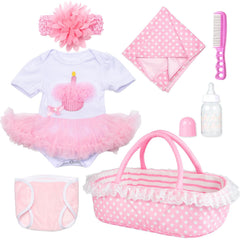 Pedolltree pink dot bassinet display for organized play with doll accessories