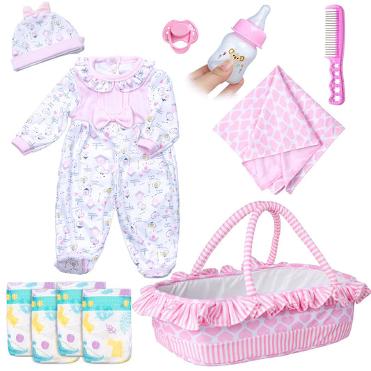 Pedolltree pink heart bassinet for reborn dolls, keeps accessories organized.