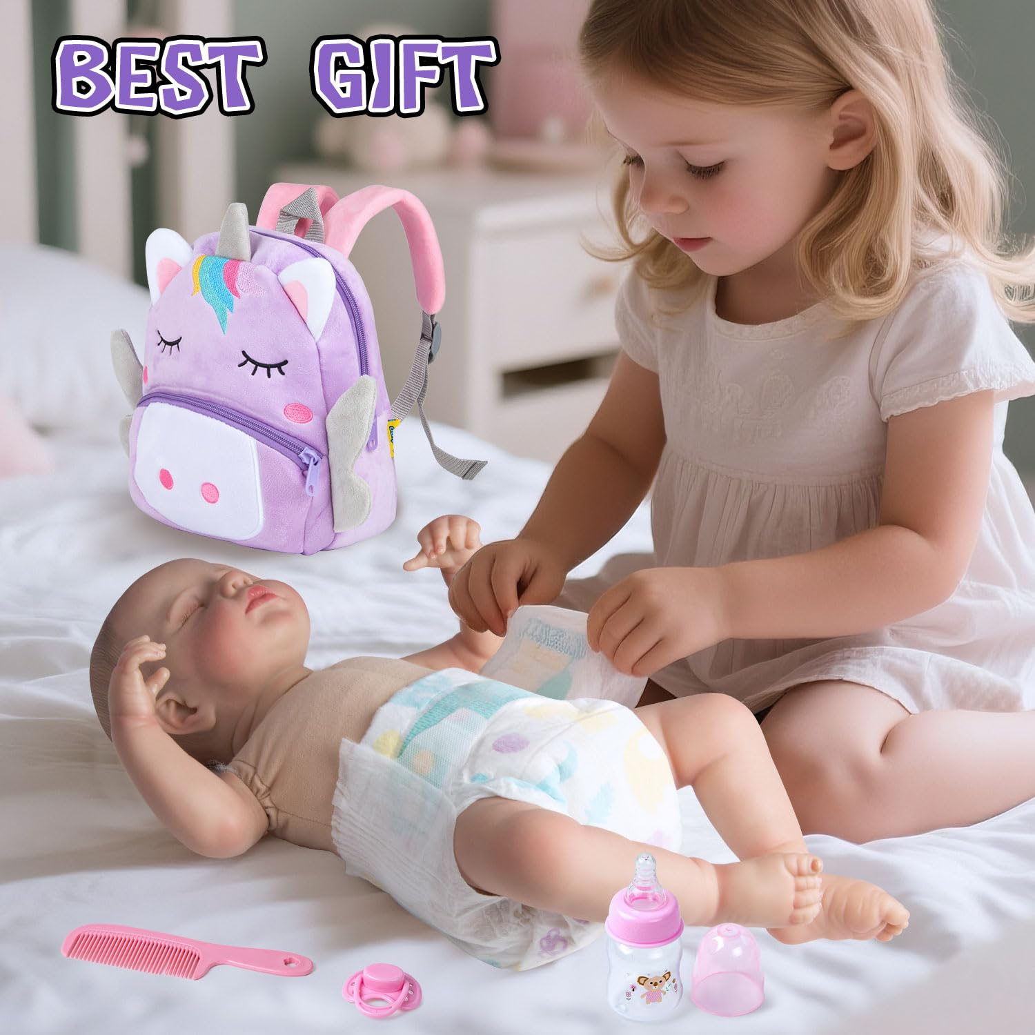 Pedolltree purple unicorn backpack highlighted for a compact travel kit