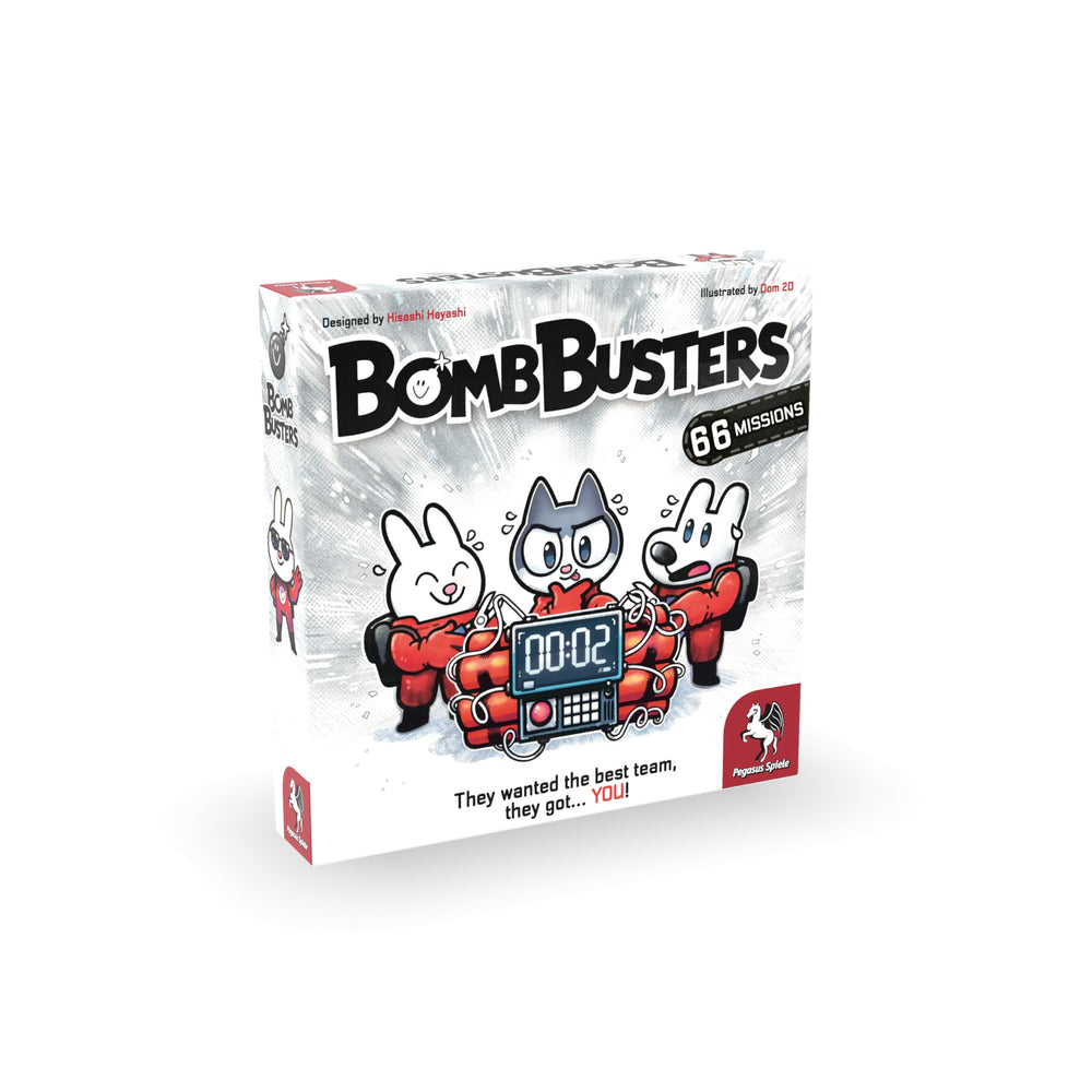 Pegasus Spiele Bomb Busters game box on a table inviting quick cooperative play.