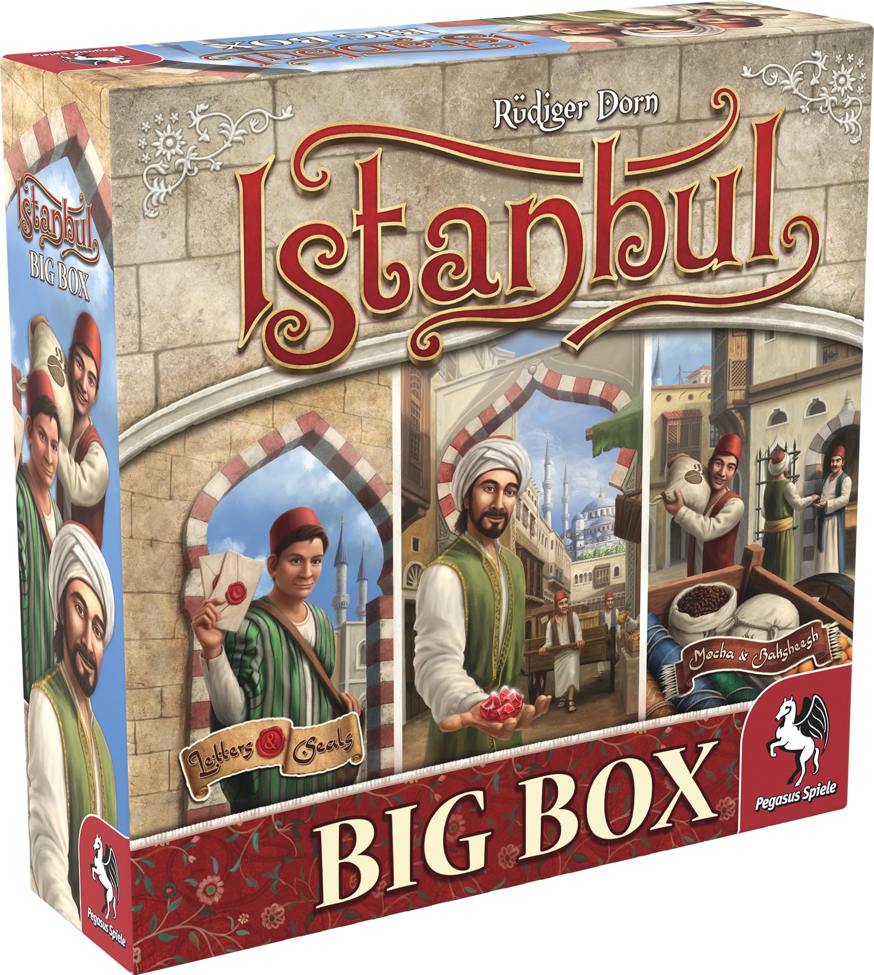 Pegasus Spiele Istanbul Big Box USA Edition cover, previewing an expansive bazaar with ready-to-play expansions.