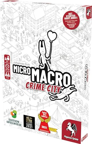 Pegasus Spiele MicroMacro magnifying glass included for spotting subtle clues.