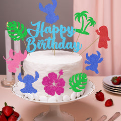 Pekeng glitter cartoon toppers decorate cupcakes with vibrant, eye-catching flair