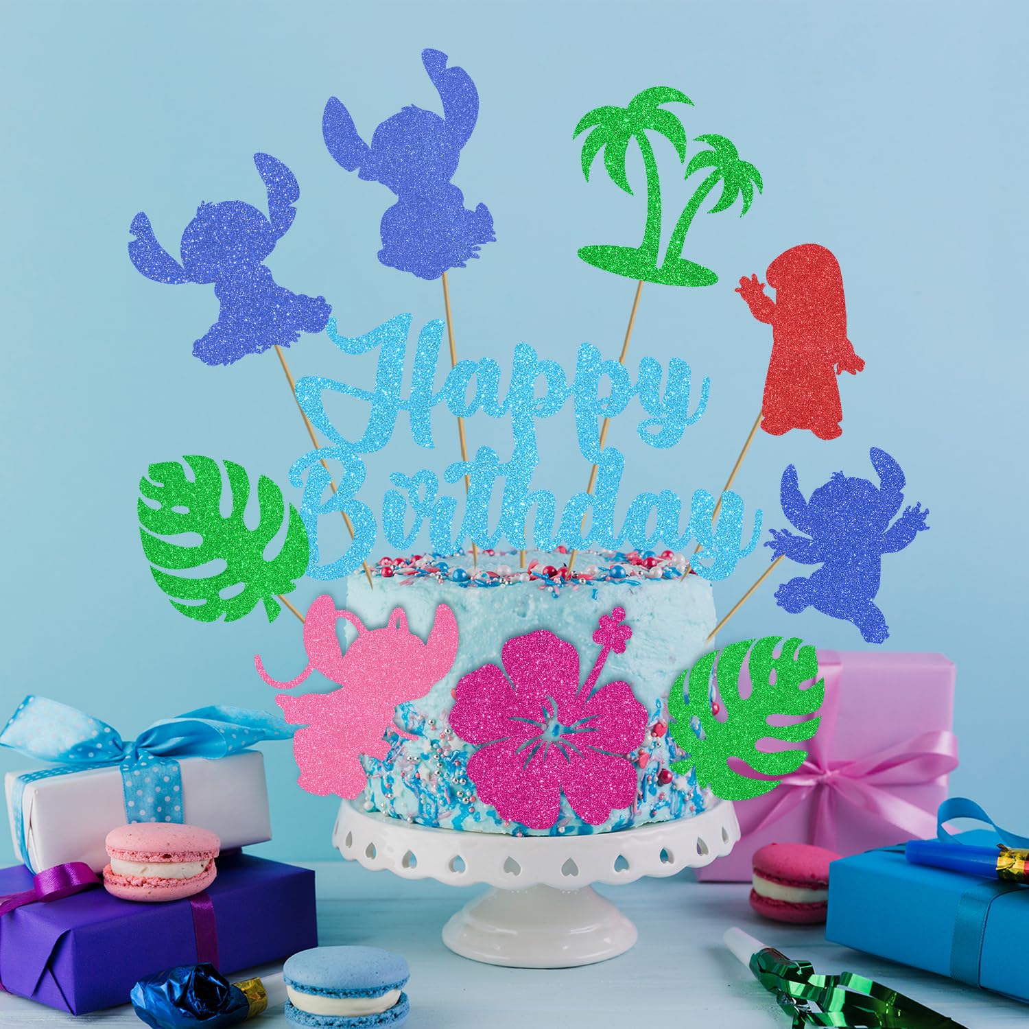 Pekeng glitter cartoon toppers add color to ice cream and dessert trays