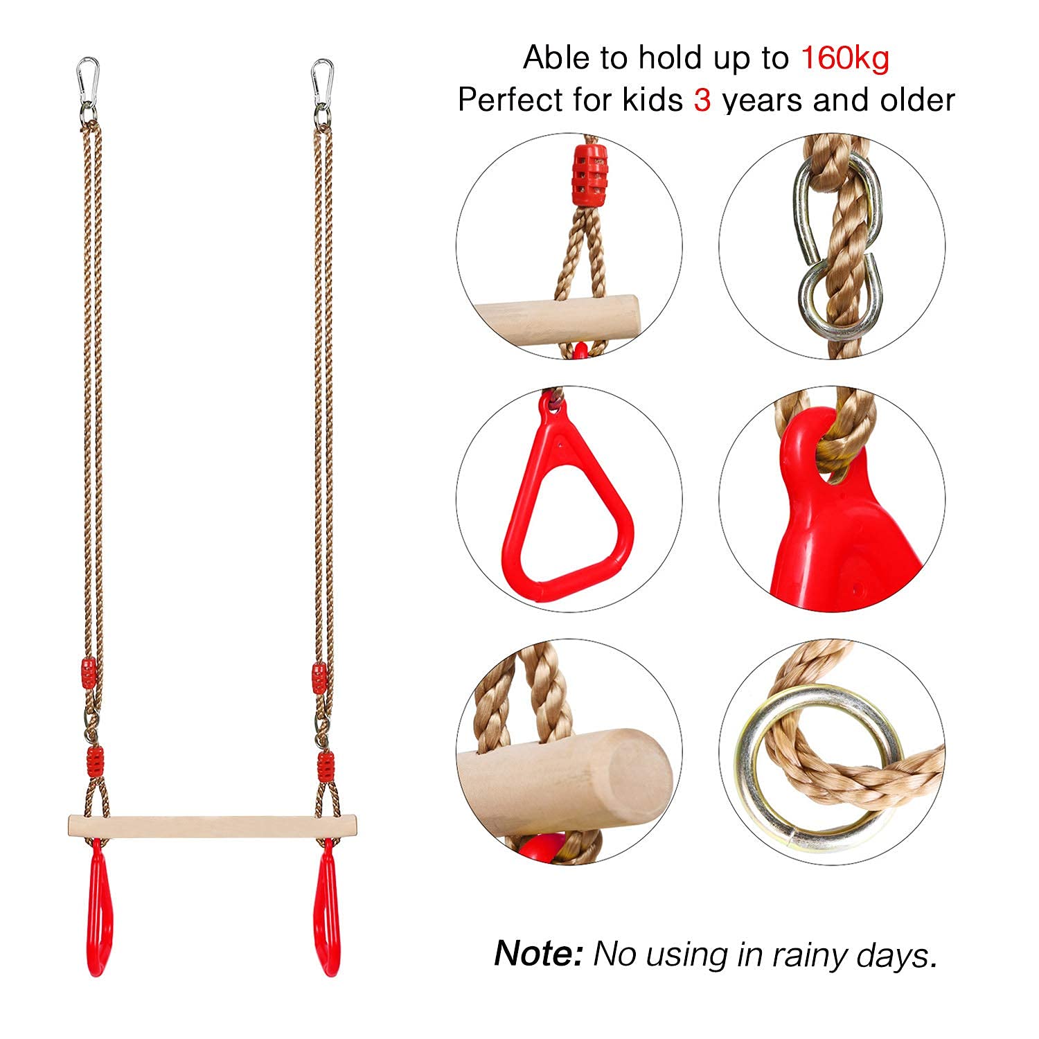 PELLOR 10 mm rope diameter supports sturdy holds during active swings.