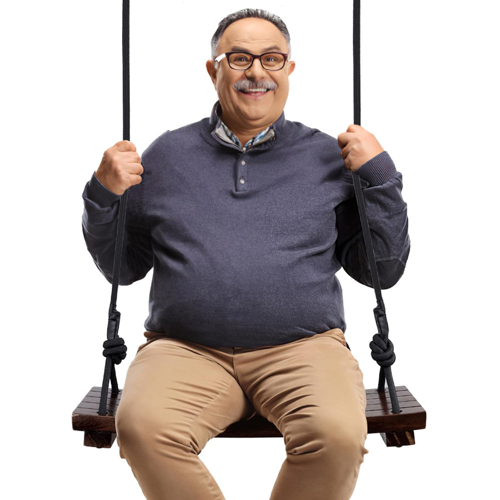 PELLOR wood swing seat in natural finish, sturdy and comfortable for family use.