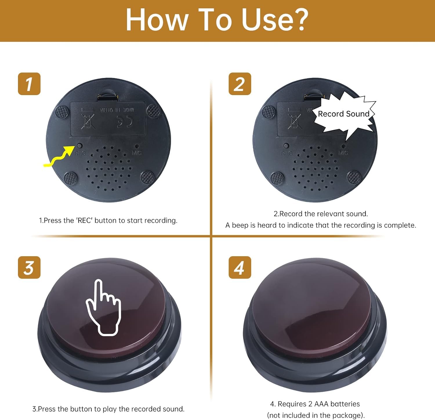PELTEFLU recording button requires two AAA batteries.