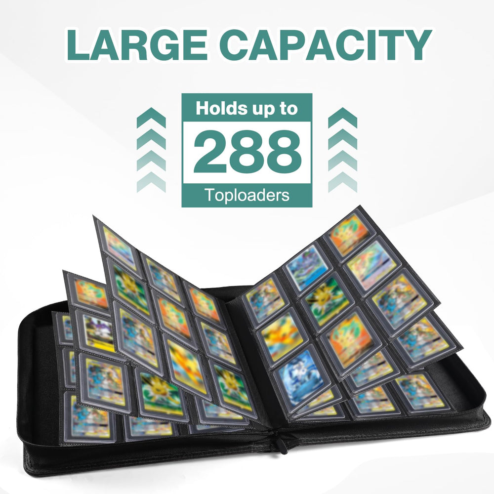 Pemocyny top loader binder includes 288 top loaders ready for protection.