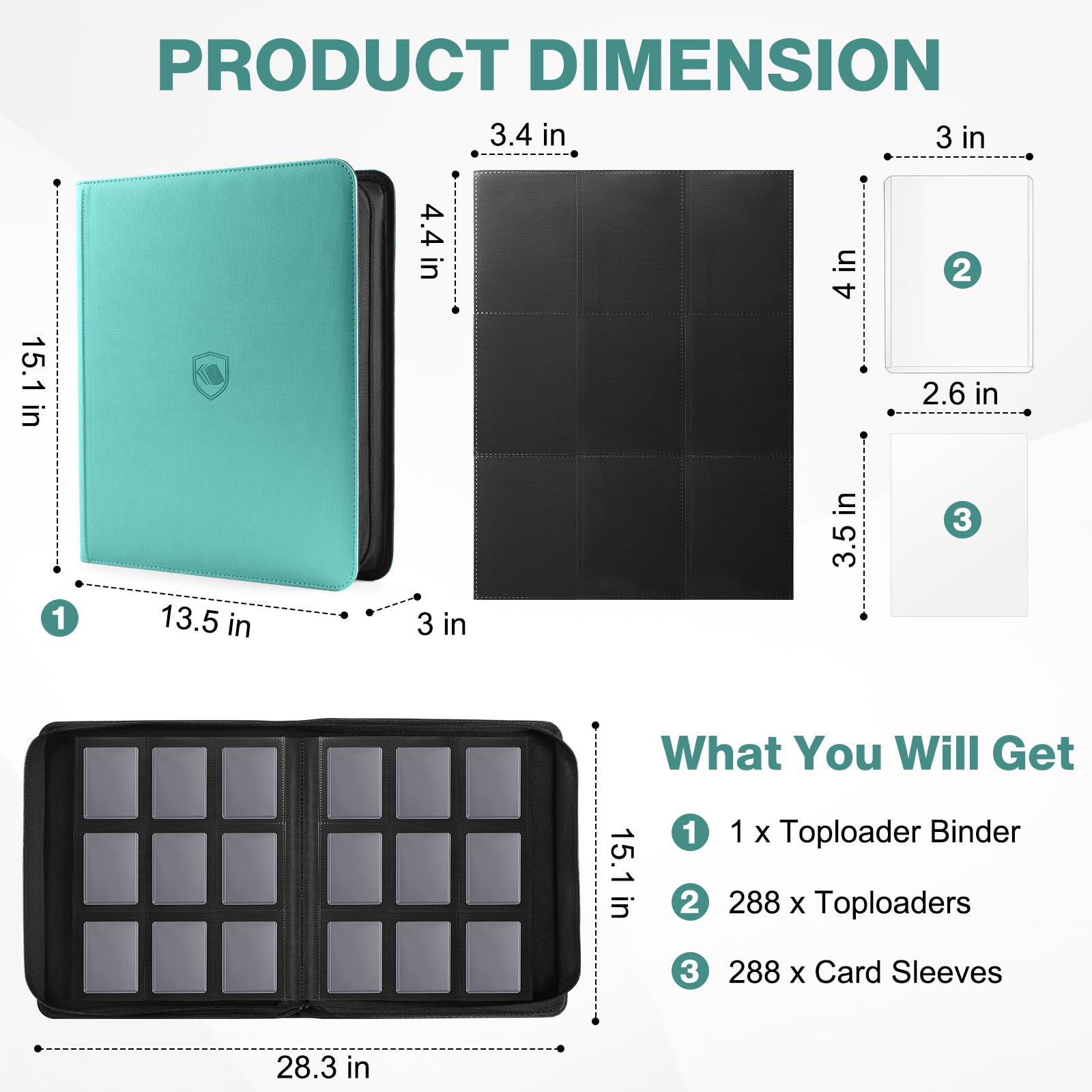 Pemocyny top loader binder pocket layout demonstrating space for multiple cards.