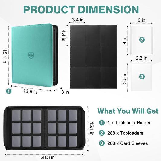 Pemocyny top loader binder pocket layout demonstrating space for multiple cards.