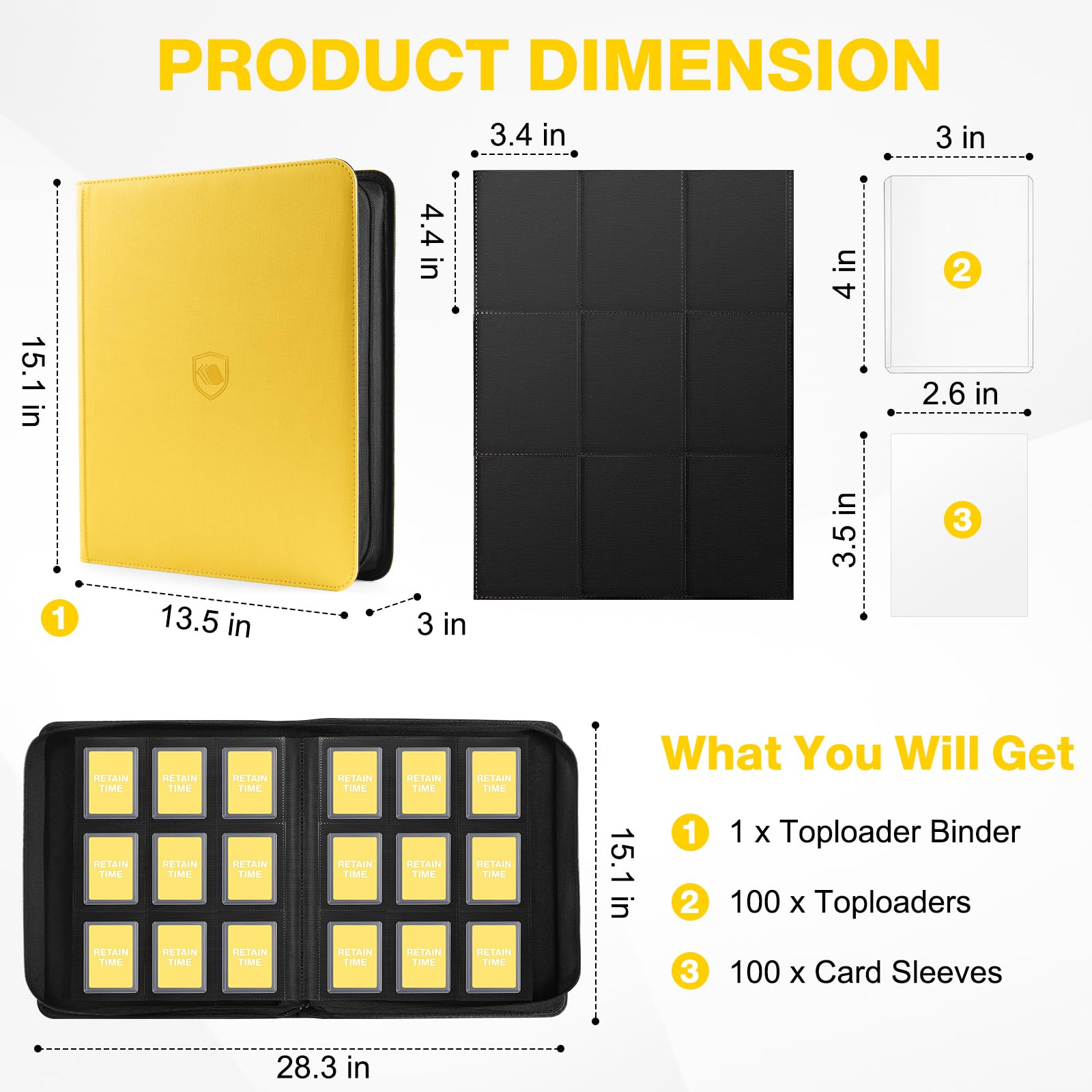 Pemocyny Toploader Binder includes 100 toploaders for immediate protection.