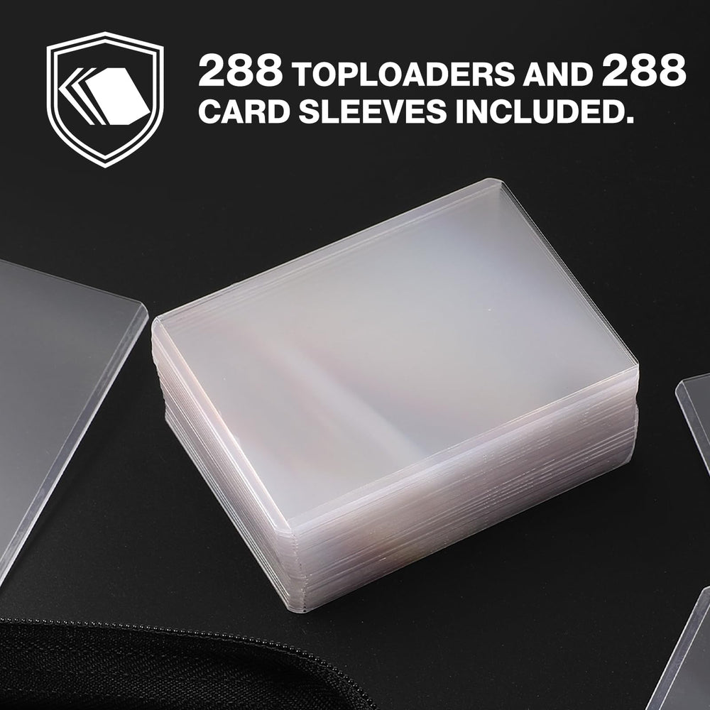 Pemocyny toploader binder includes 288 top loaders for quick setup.