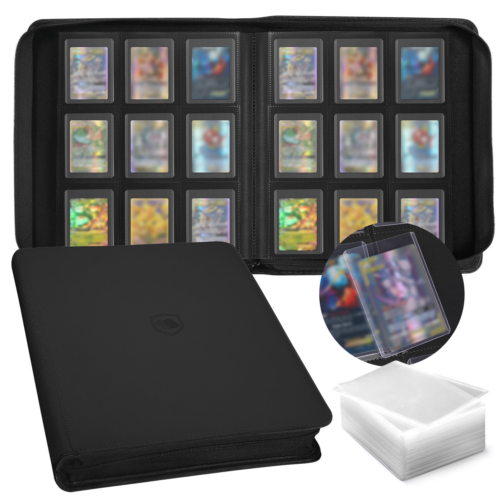 Pemocyny toploader binder front view with nine-pocket layout for card storage.