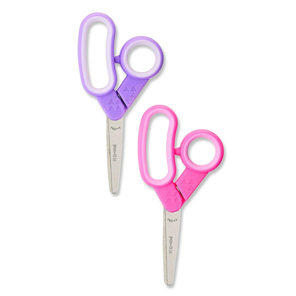 Stainless-steel blades on Pen+Gear Daoneg scissors slice paper with precision.