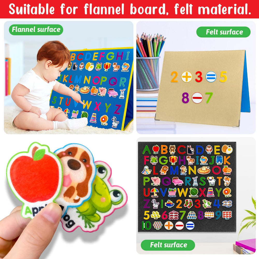 Versatile felt pieces fit most felt boards for classroom or home activities.