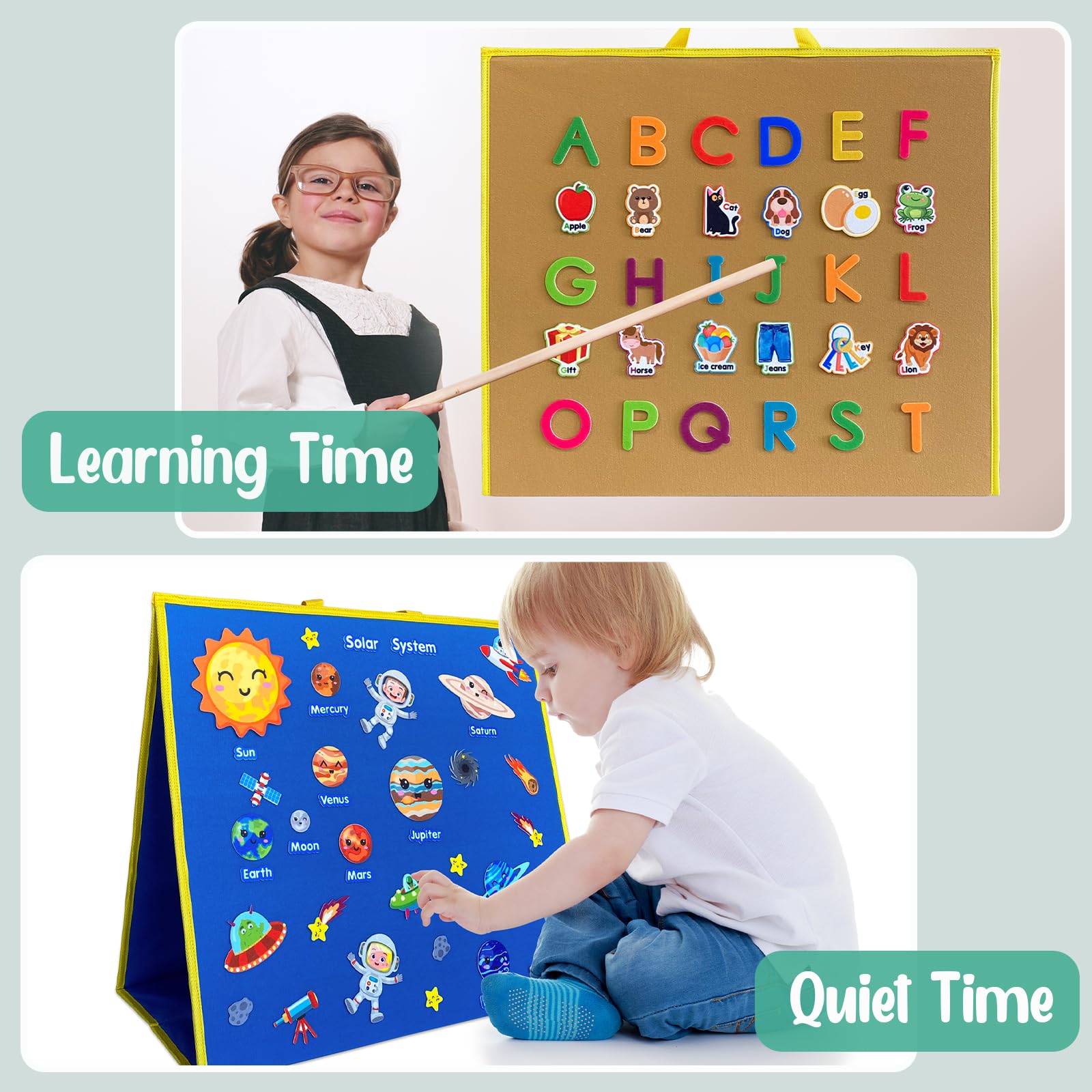 Pengfull flannel board wall mount and corner setup with felt pieces