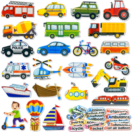 PENGFULL transport vehicles pieces for felt boards—bright and hands-on learning.