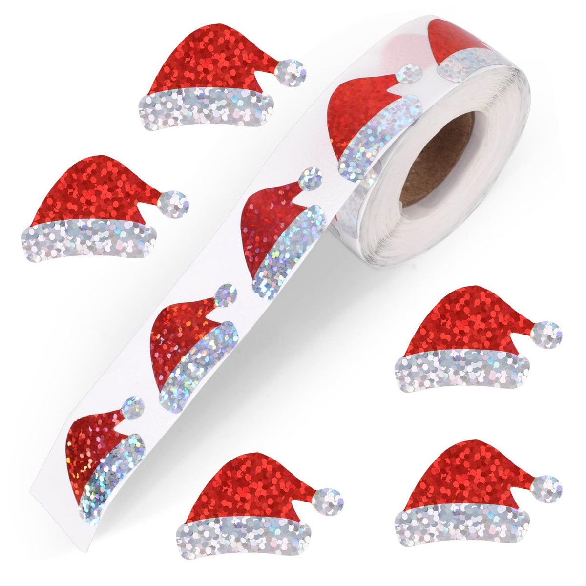 Penitue Santa hat glitter sticker on gift tags adds festive sparkle