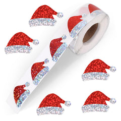 Penitue Santa hat glitter sticker on gift tags adds festive sparkle