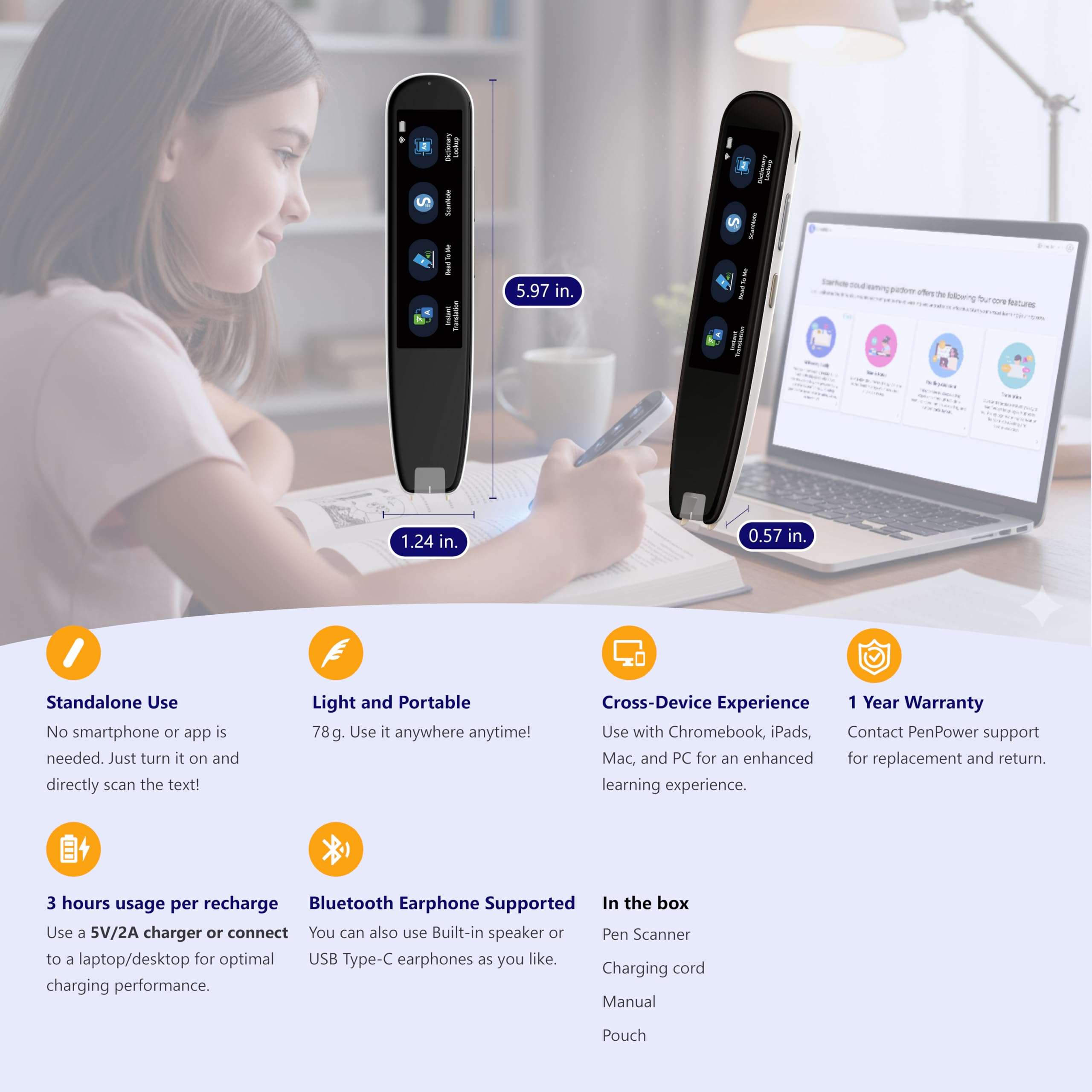 WorldPenScan AI Reader reading aloud to support listening practice