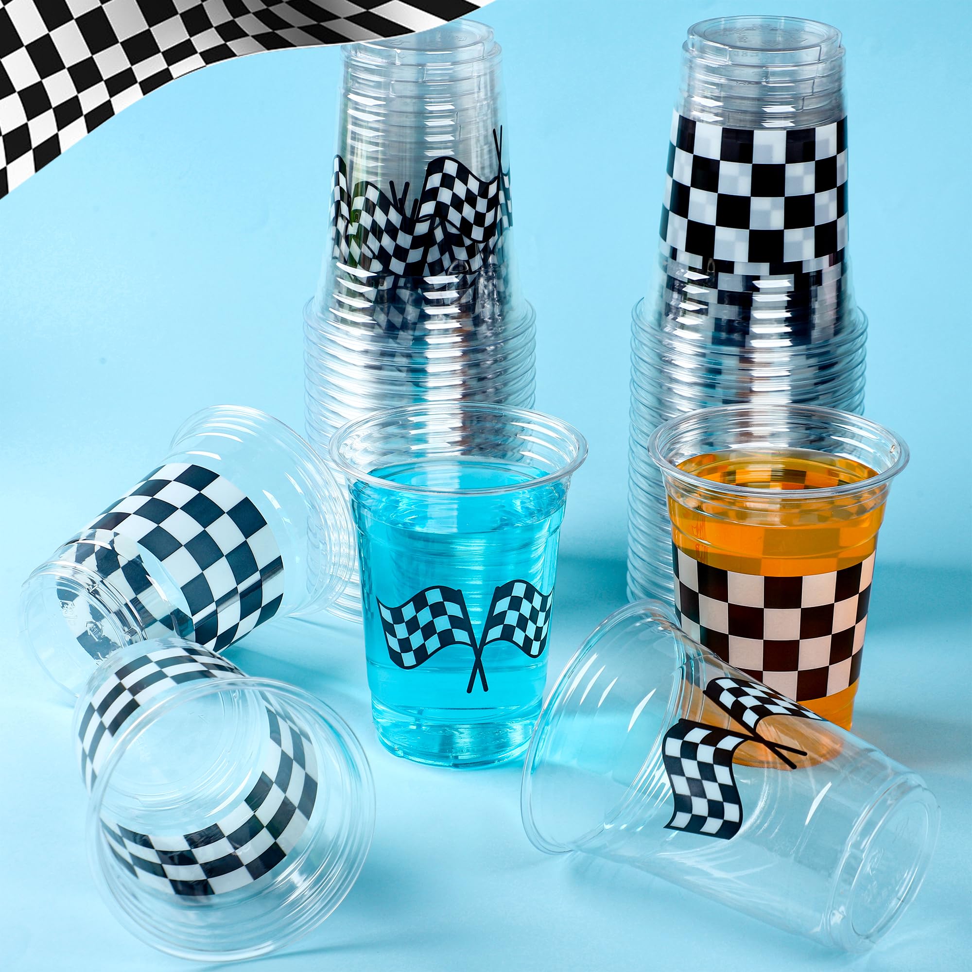 Peony Man checkered racing cups 16oz pack of 50, easy to stock up.