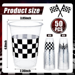 Peony Man checkered racing cups 16oz patterned side view, adds table flair.