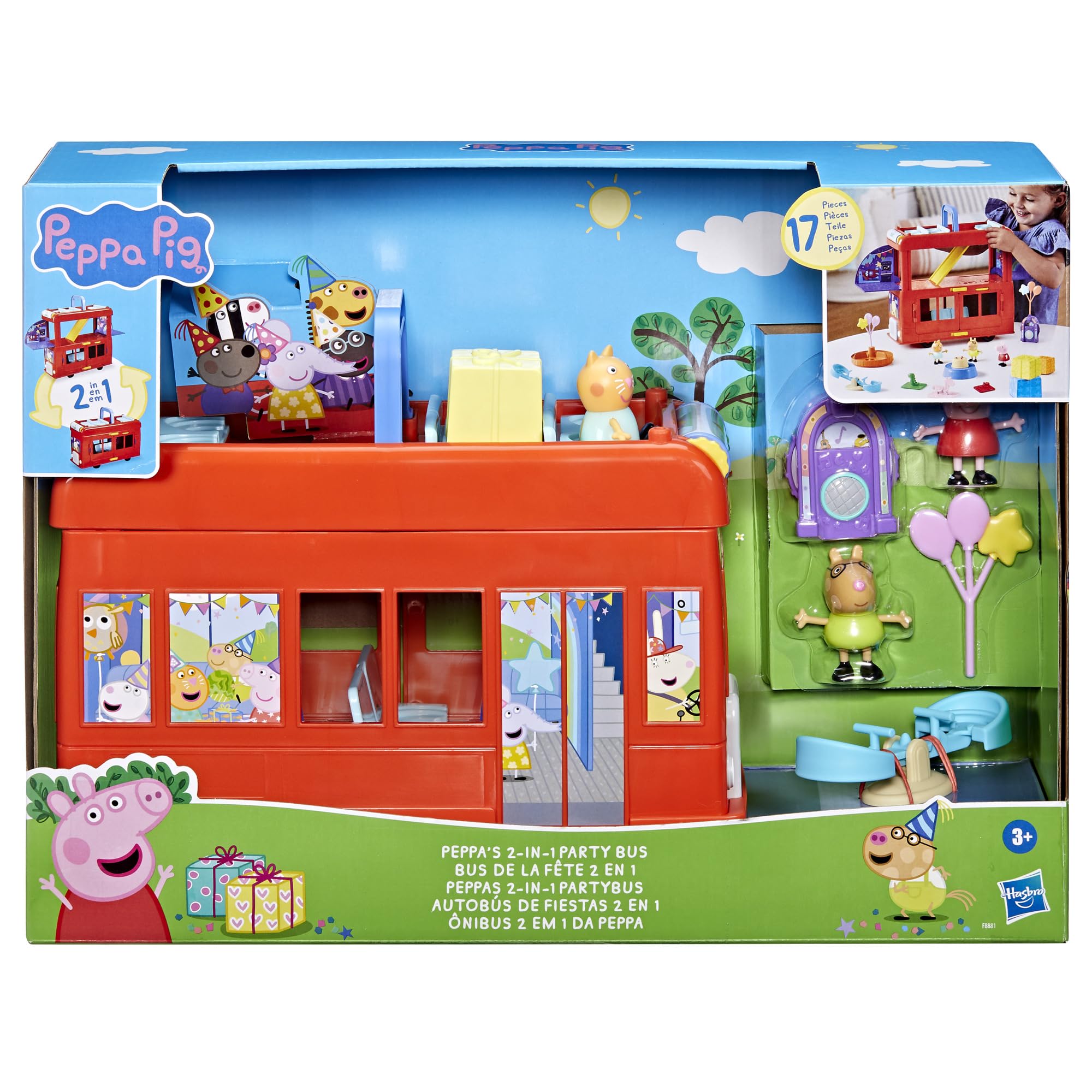 Peppa Pig playset opened to reveal three interactive floors.
