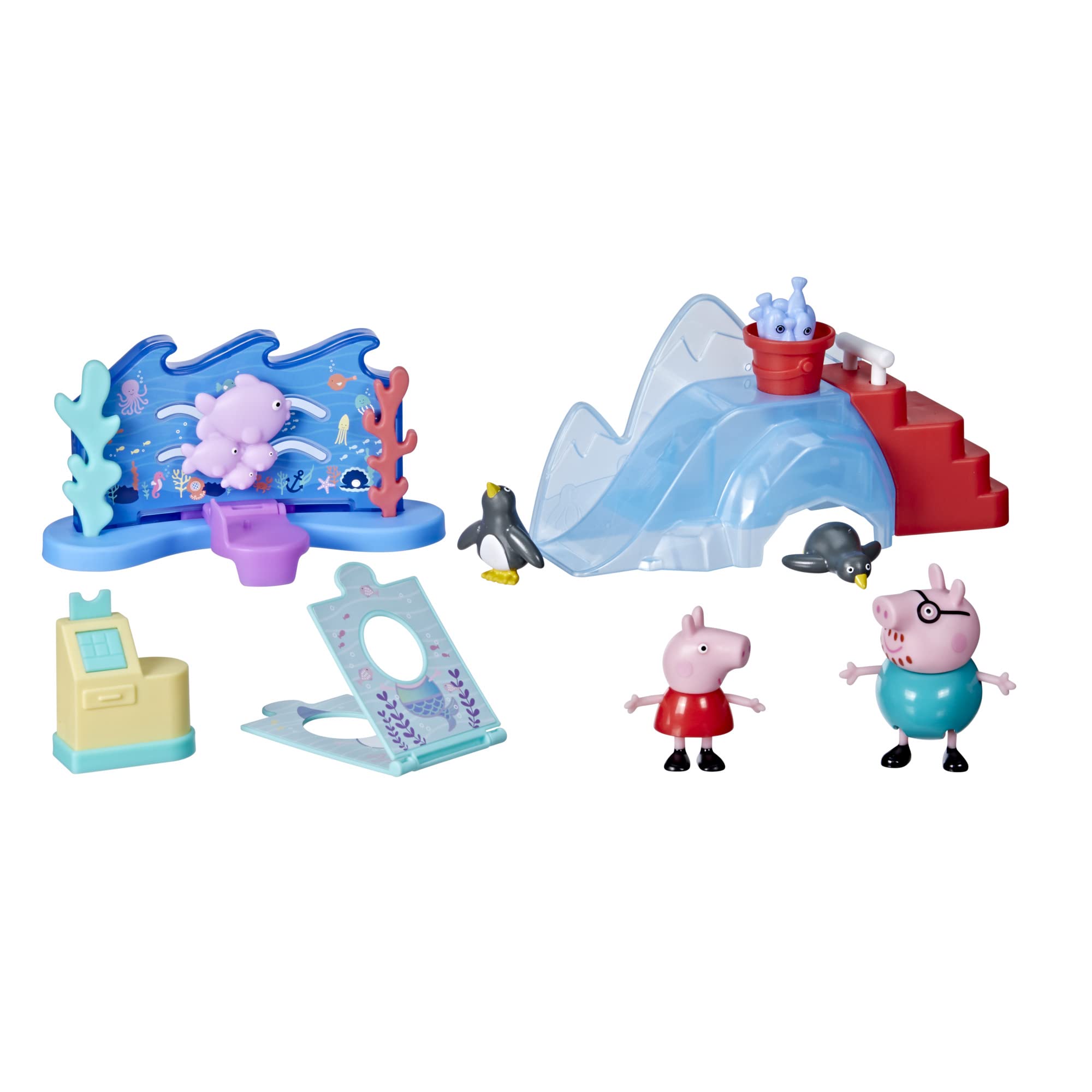 Peppa Pig figure on aquarium hotspot with moving fish for interactive pretend play.