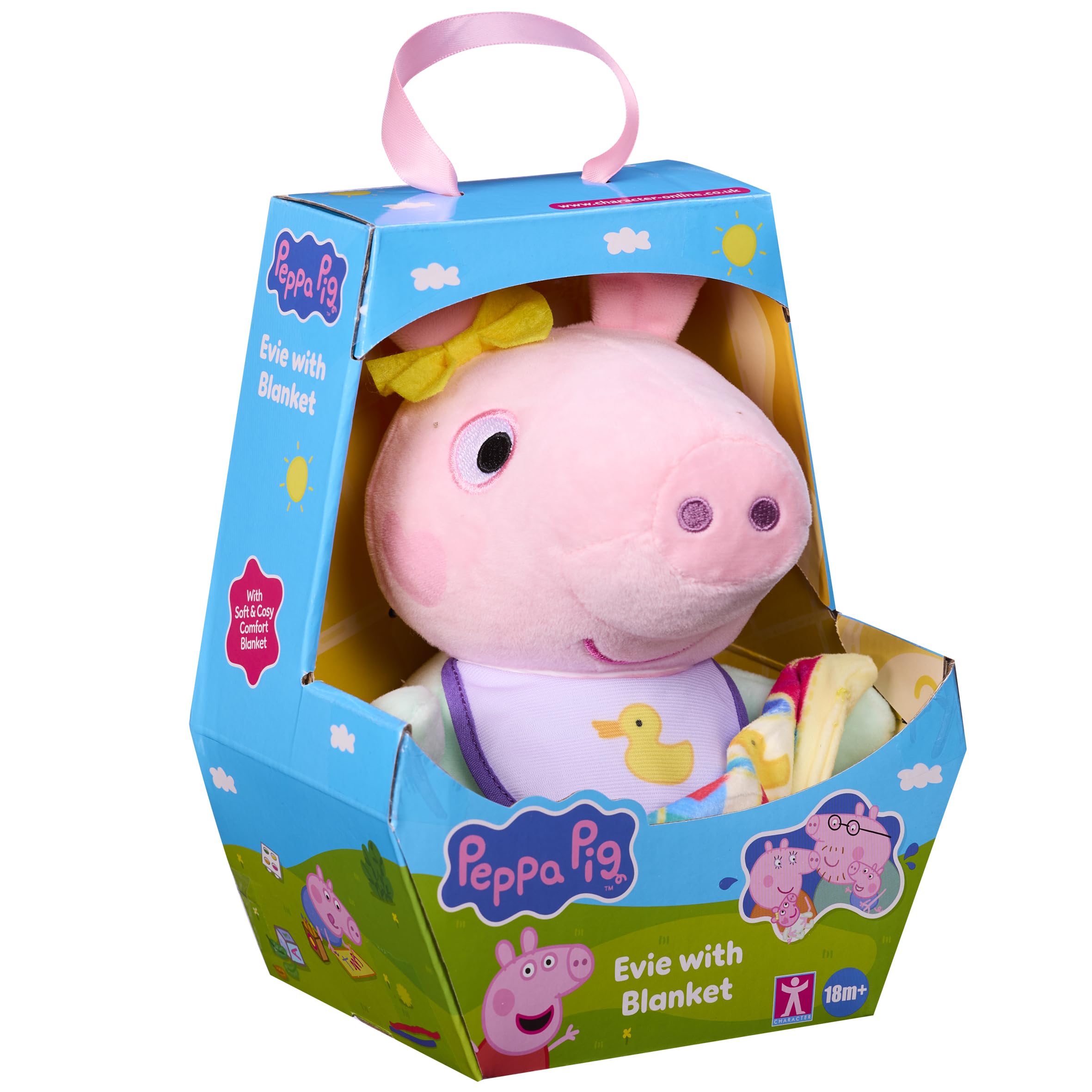 Peppa Pig Baby Evie with blanket plush for cozy cuddles and comforting play.
