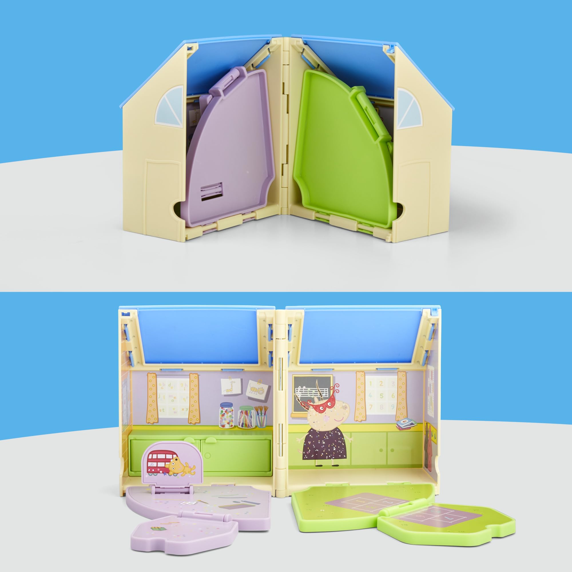 Basket and accessory set widens Peppa Pig play scenarios and narratives.