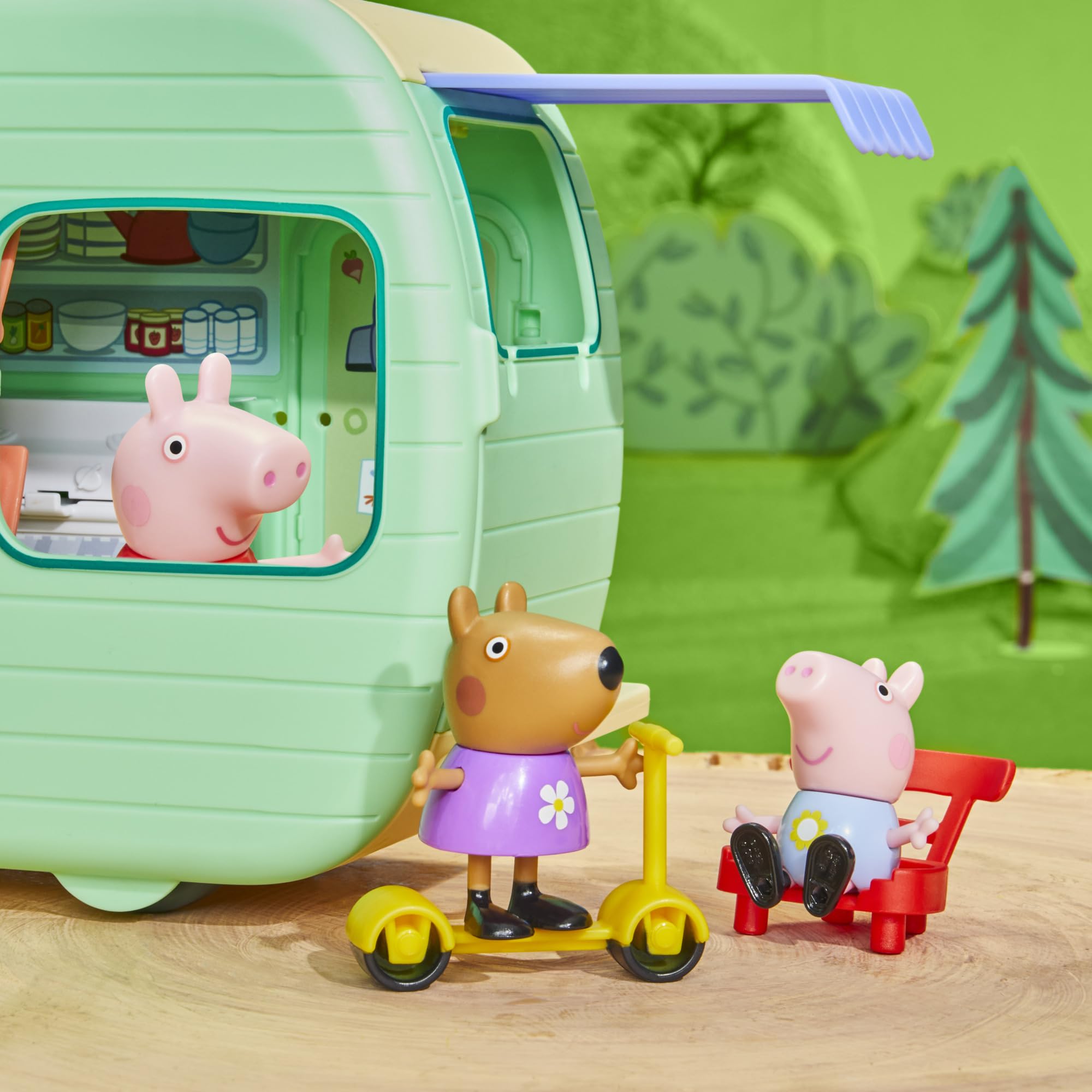 Peppa Pig caravan bunk beds setup for bedtime roleplay.