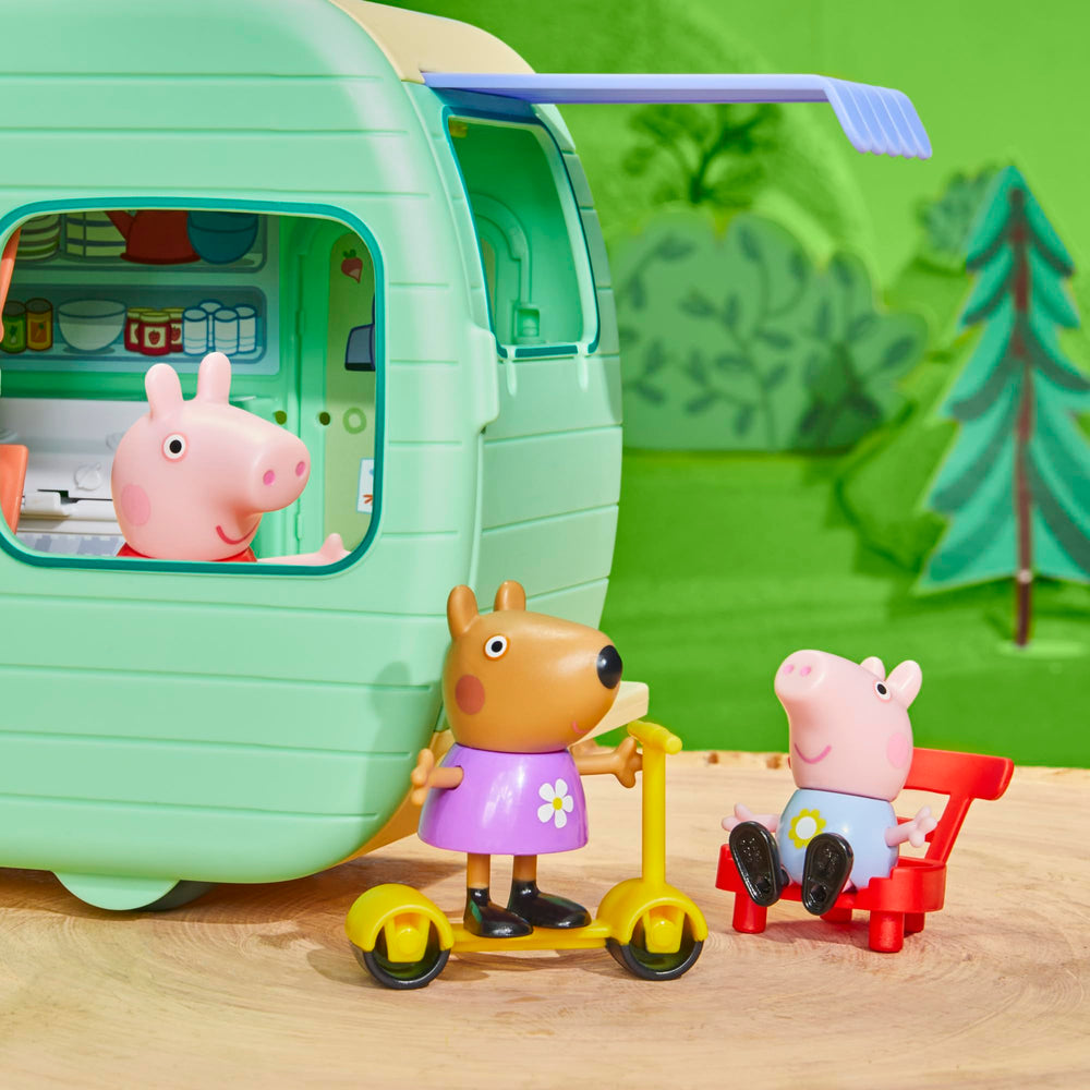 Peppa Pig caravan bunk beds setup for bedtime roleplay.