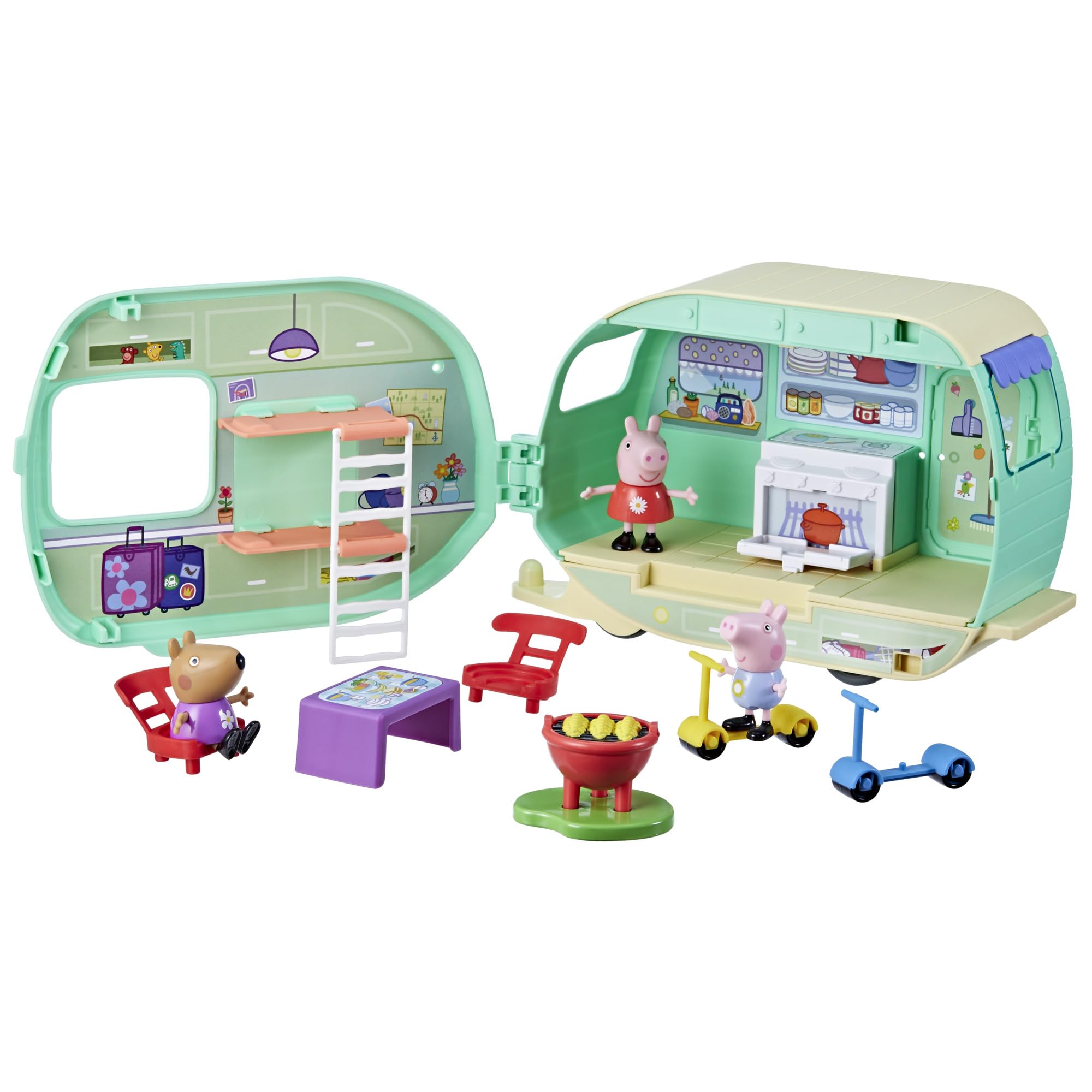 Peppa Pig caravan closed, ready for on-the-go pretend travel.