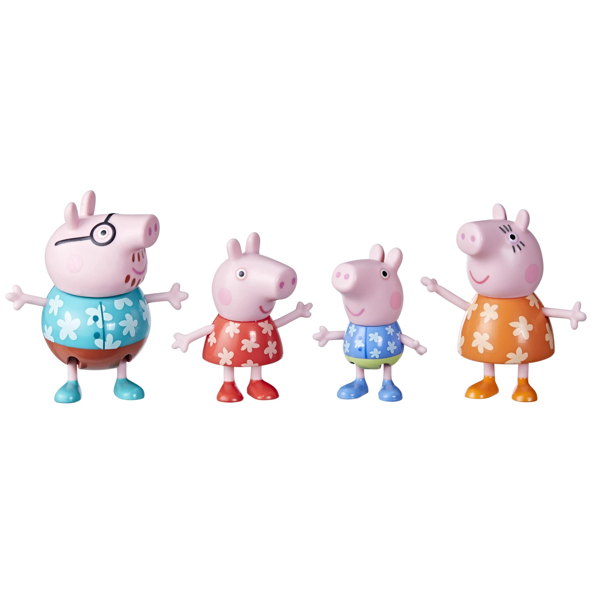 Peppa Pig family holiday figures in tropical outfits for imaginative beach play