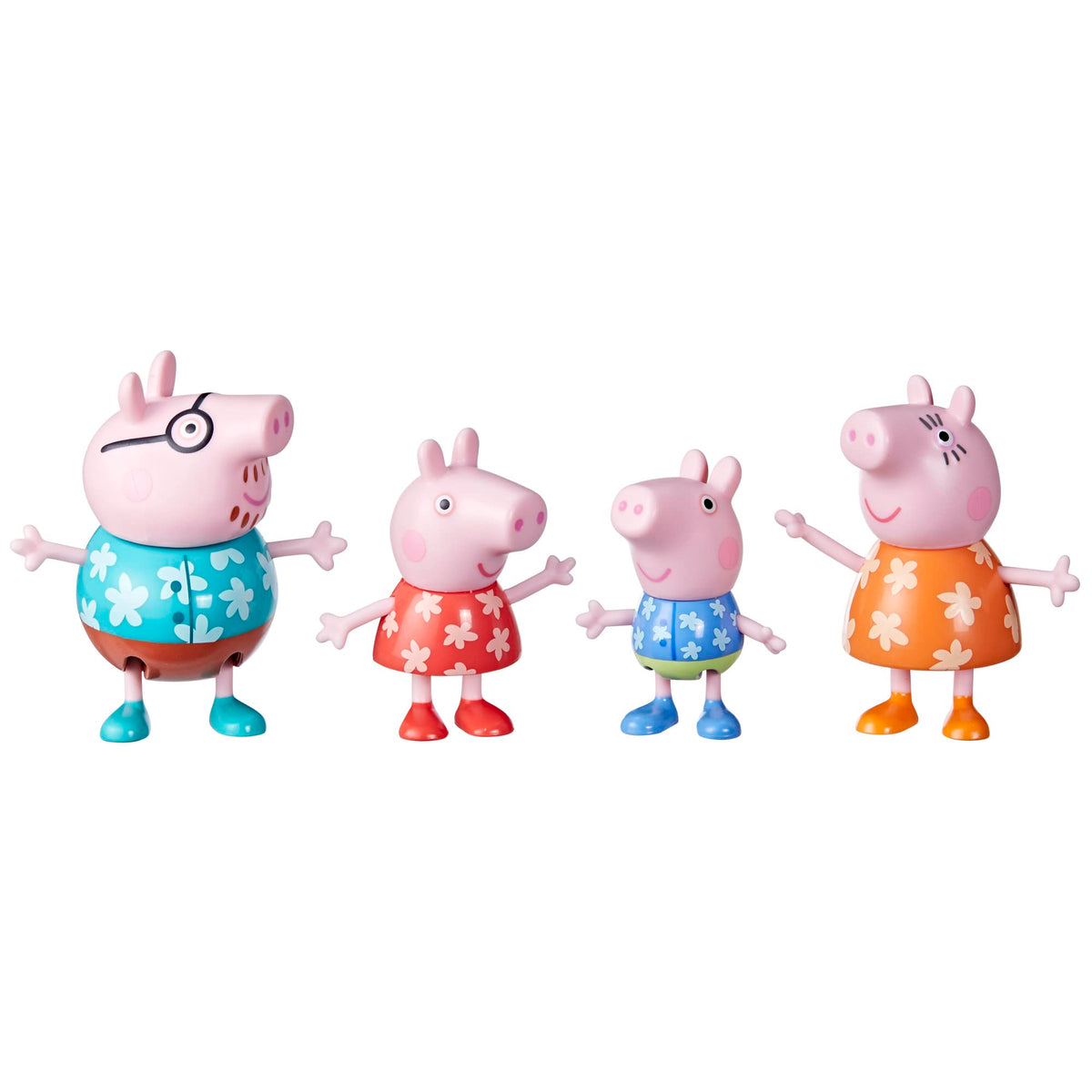 Peppa Pig family holiday figures in tropical outfits for imaginative beach play