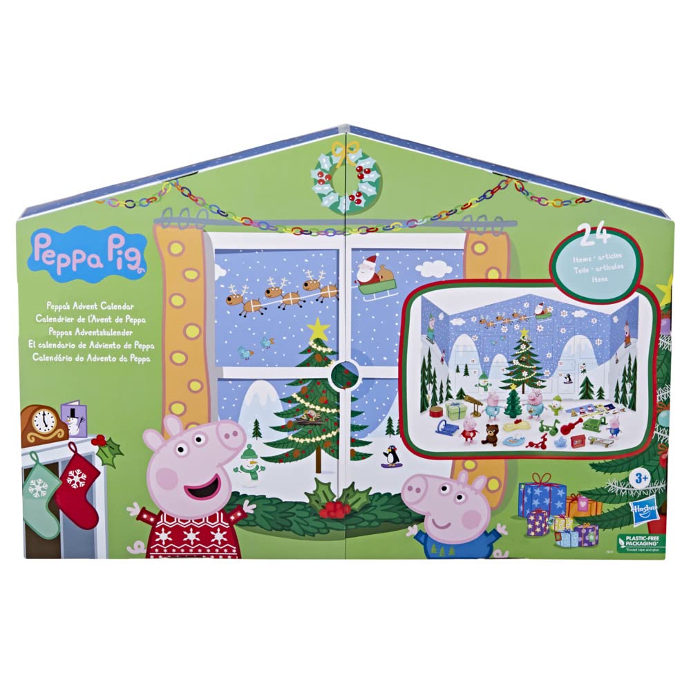 Four holiday Peppa Pig family figures included in the Advent Calendar