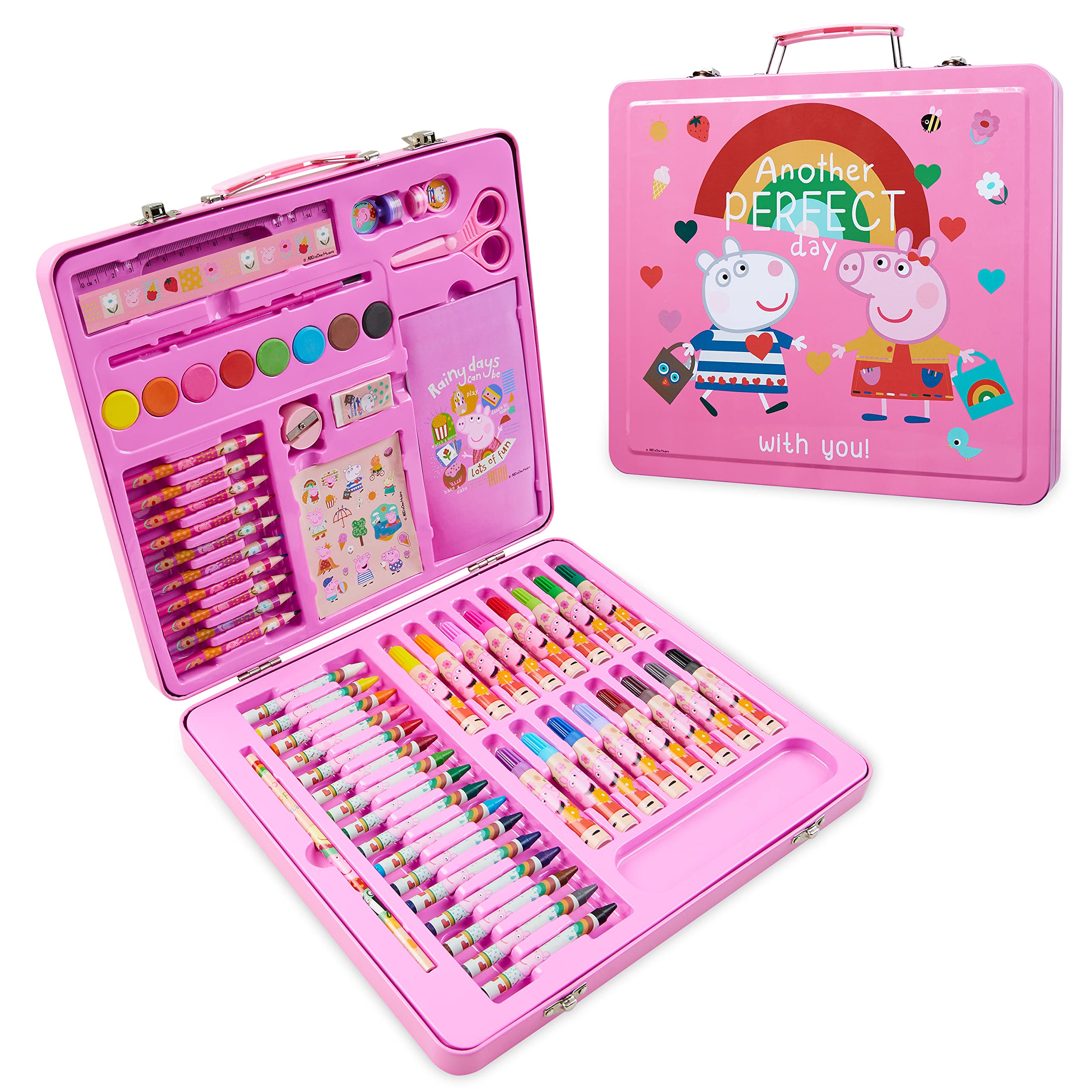 Peppa Pig Kids Art Set with Travel Case opens for on-the-go creativity.