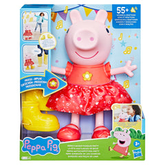 Peppa Pig Muddy Puddles Party doll with removable boots demonstrates mode change play.