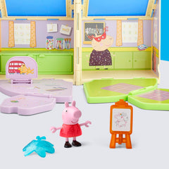 Storage compartment keeps all Peppa Pig playset pieces organized after playtime.