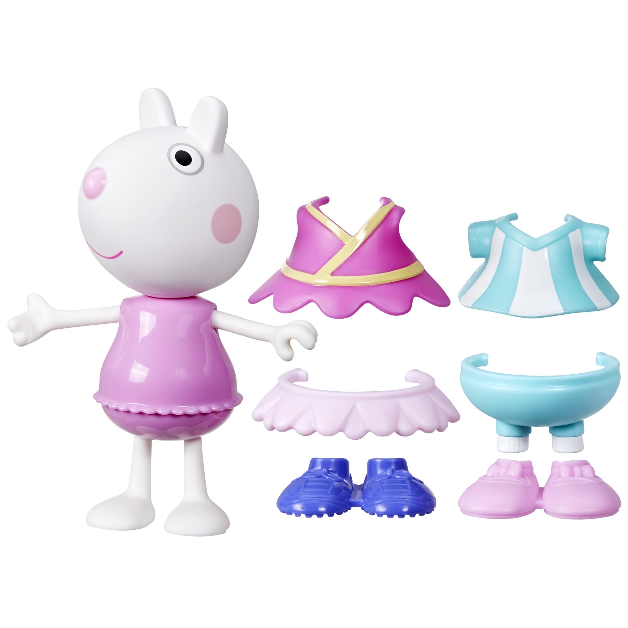 Peppa Pig Suzy Sheep dress-up figure ready for imaginative play with six easy-on accessories.