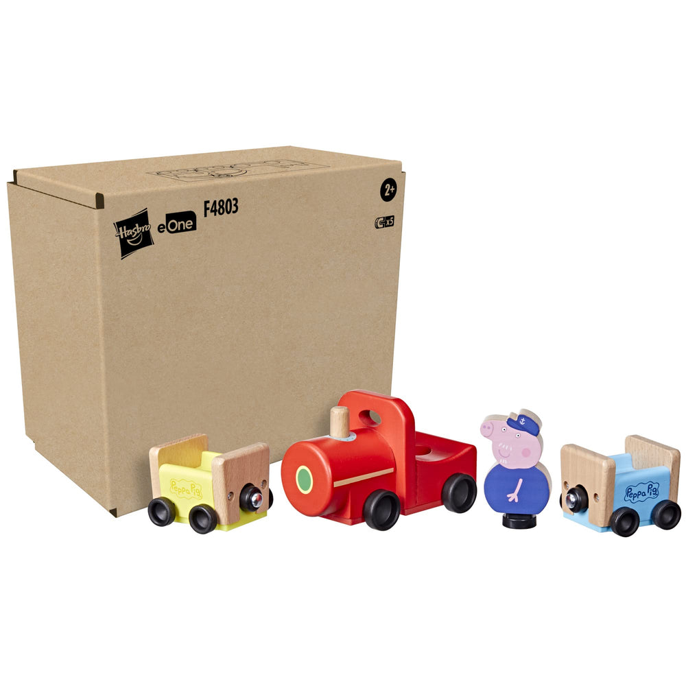 Peppa Pig wooden train cars connected magnetically for smooth cooperative play