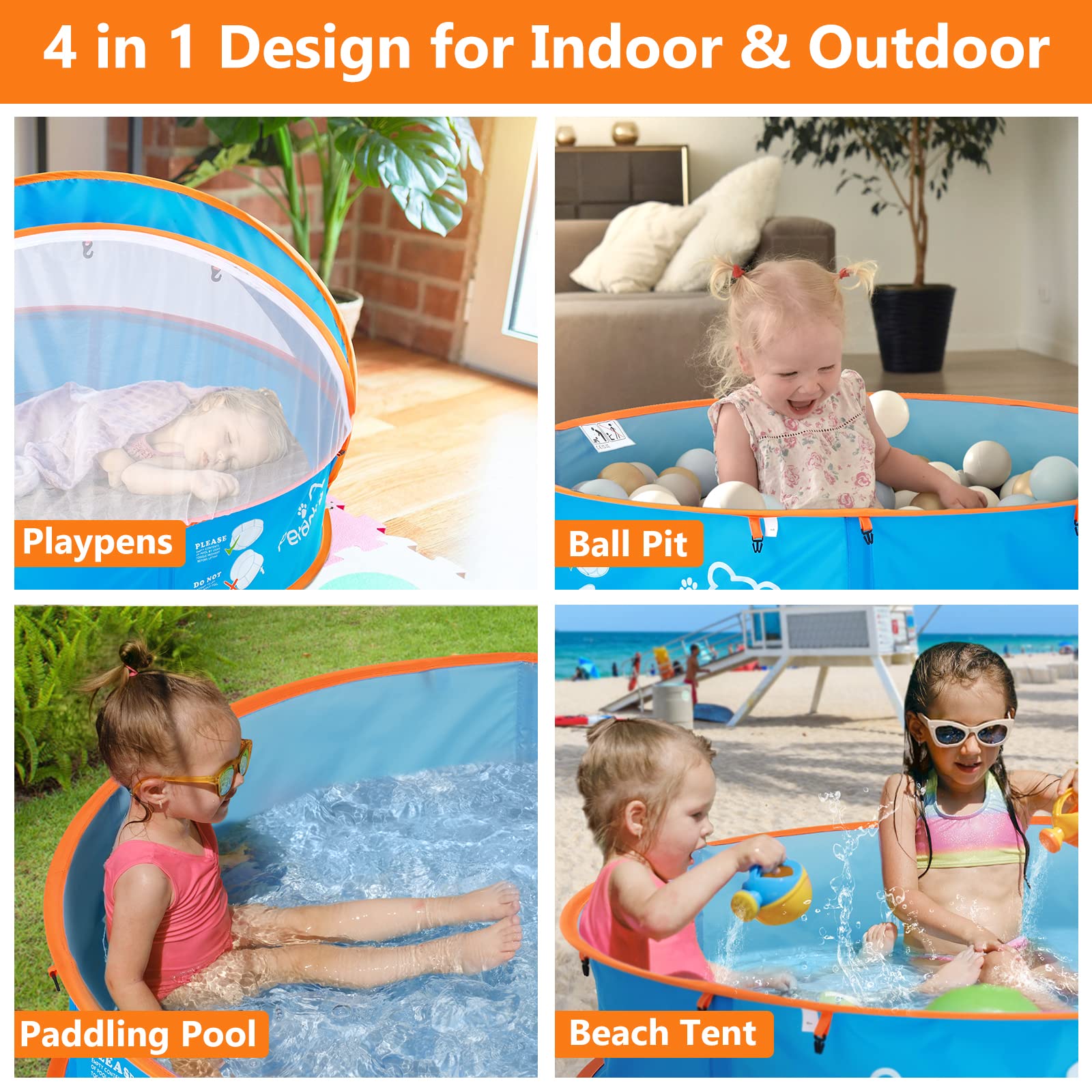 Peradix kids ball pit playhouse with spacious interior for two children