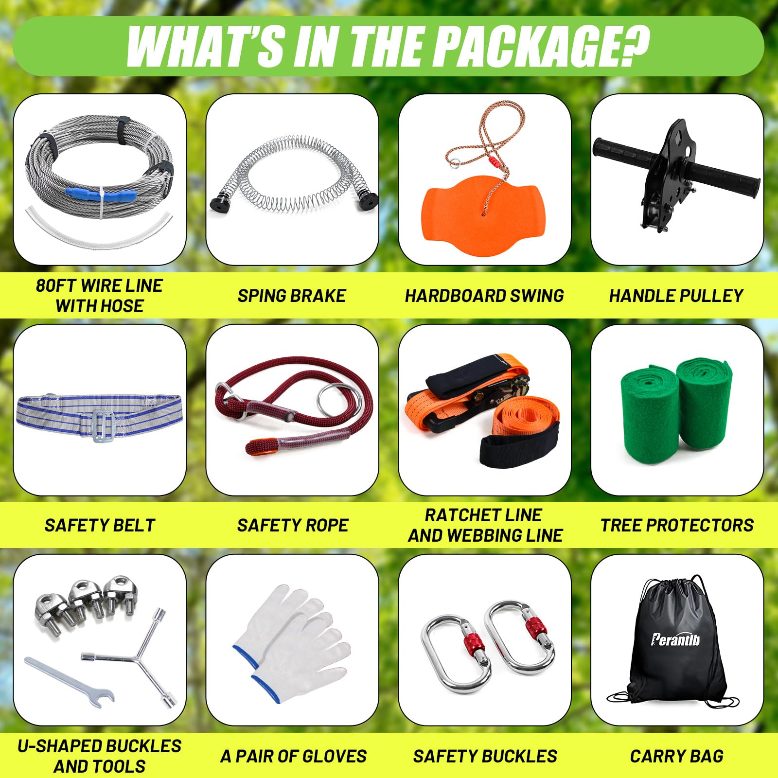 Perantlb zipline 6ft spring brake ensures smooth, controlled stops.