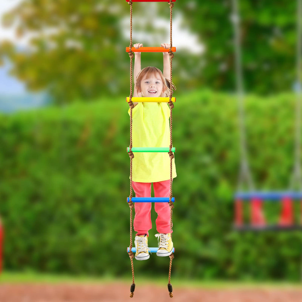 Perantlb rope ladder includes belt and safety buckle for easy setup.