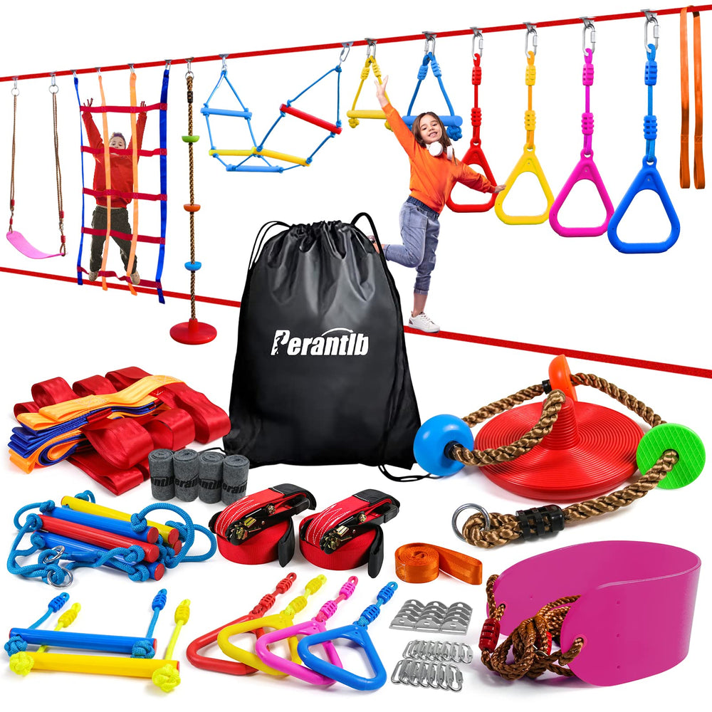 Perantlb Ninja Warrior Slackline setup for backyard balance training.