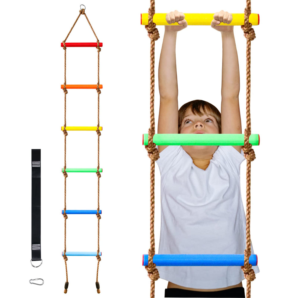 Perantlb rope ladder 6.8ft in bright colors for outdoor play and tree houses.