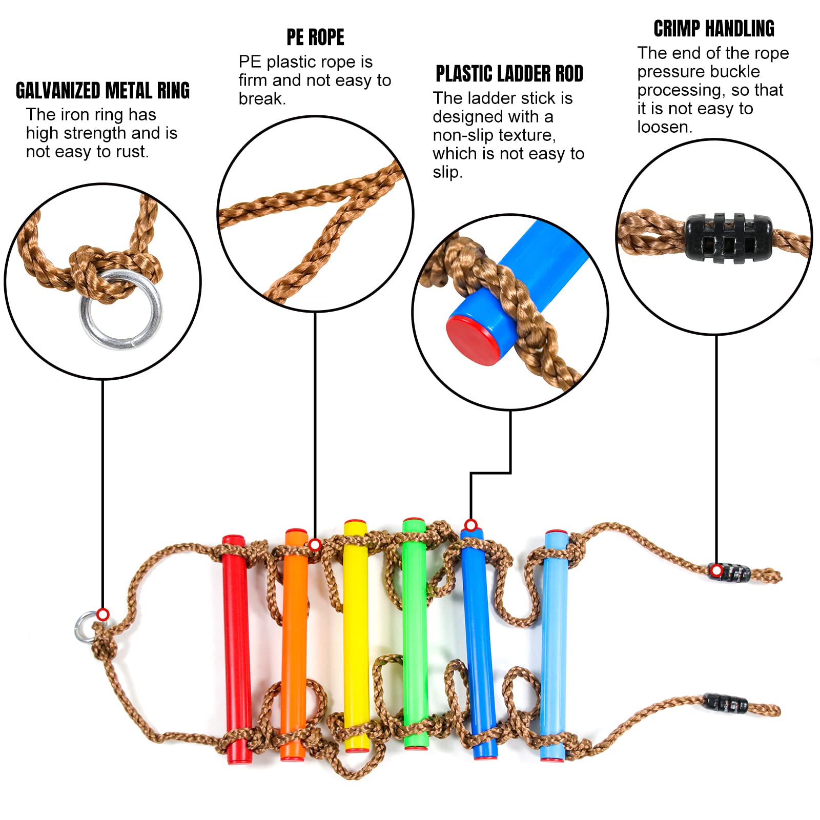Perantlb rope ladder resists rain and UV for long-lasting outdoor use.