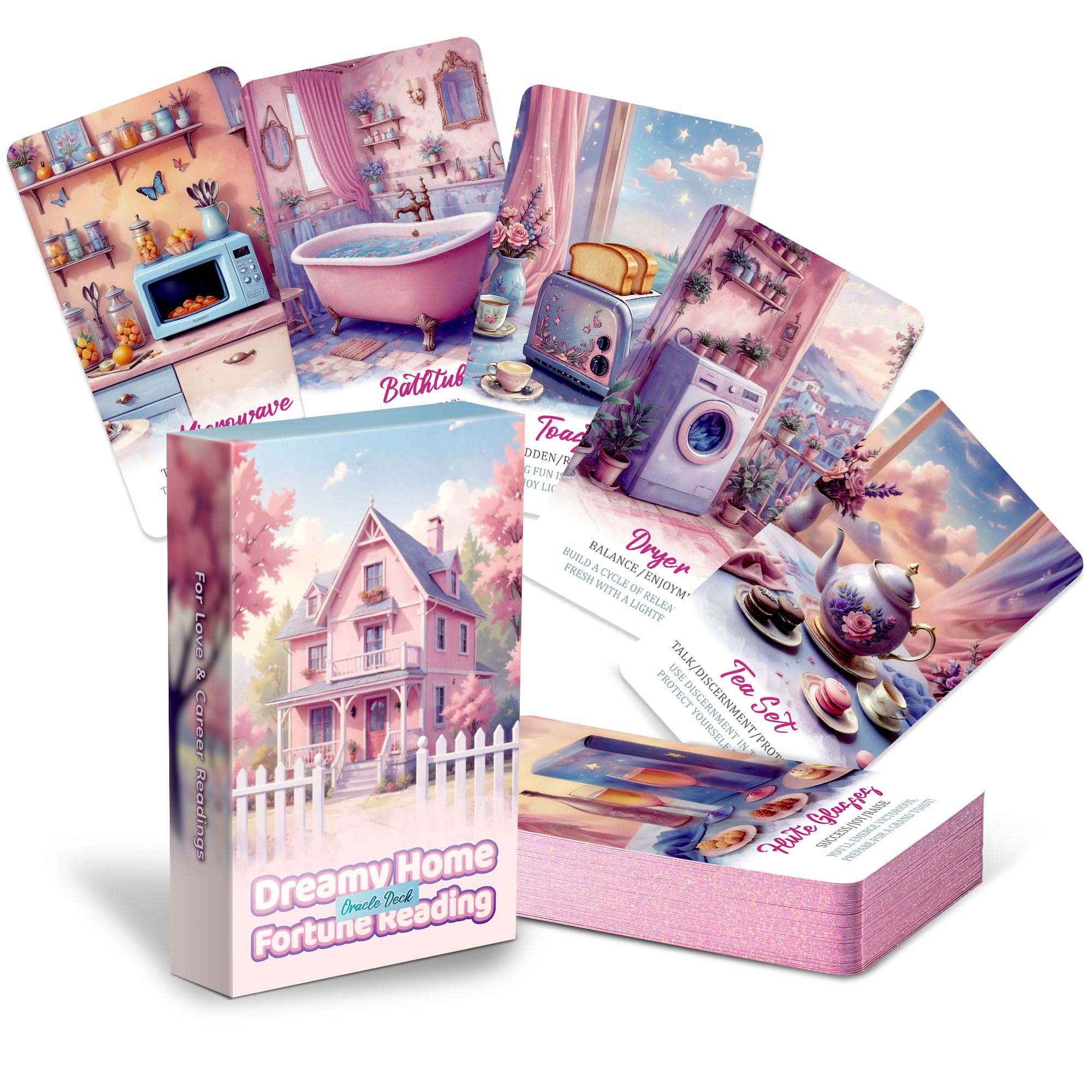 PERBDEAL Dreamy Home Fortune Reading Oracle Card with pink foil edges for premium, eye-catching readings.